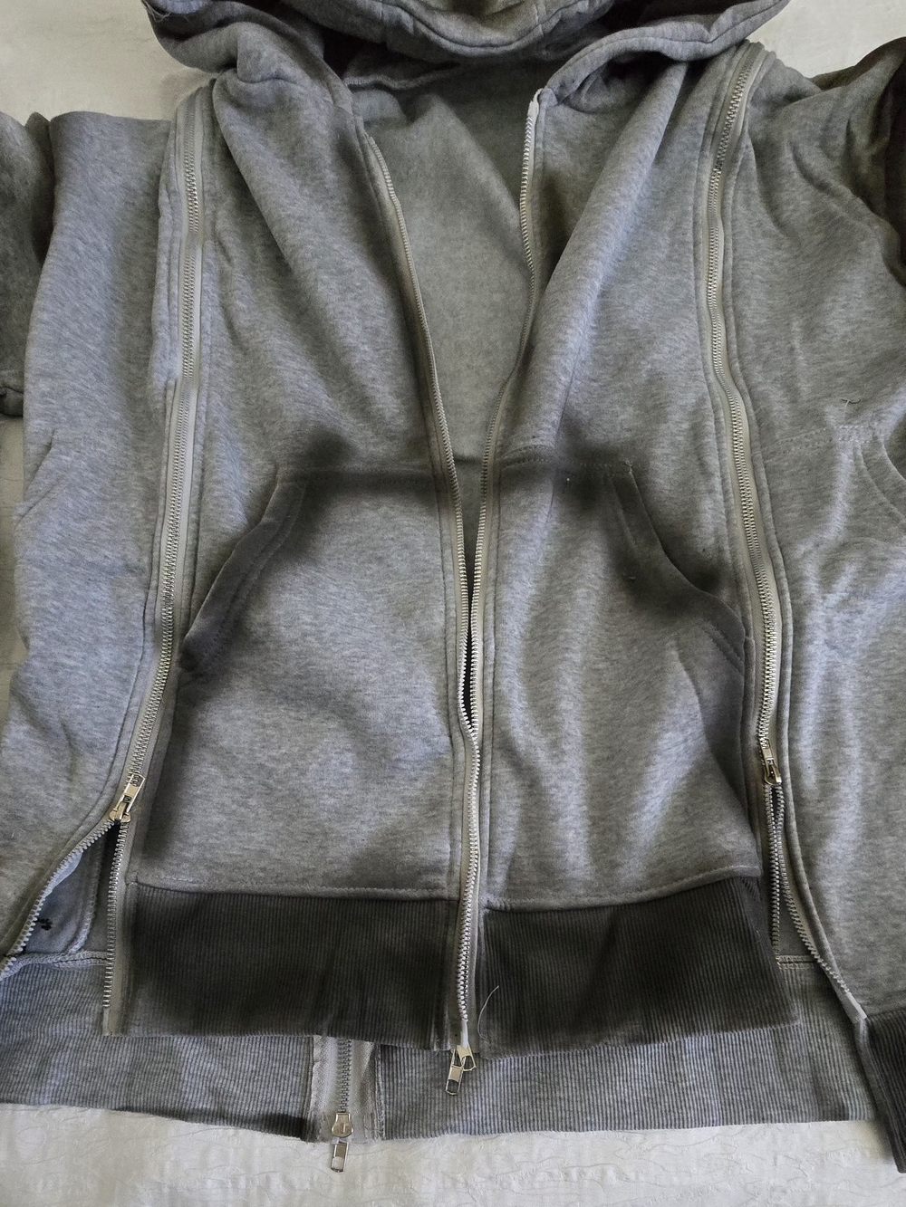 Men’s Gray Double-Zip Hooded Sweatshirt - Picture 2 of 7